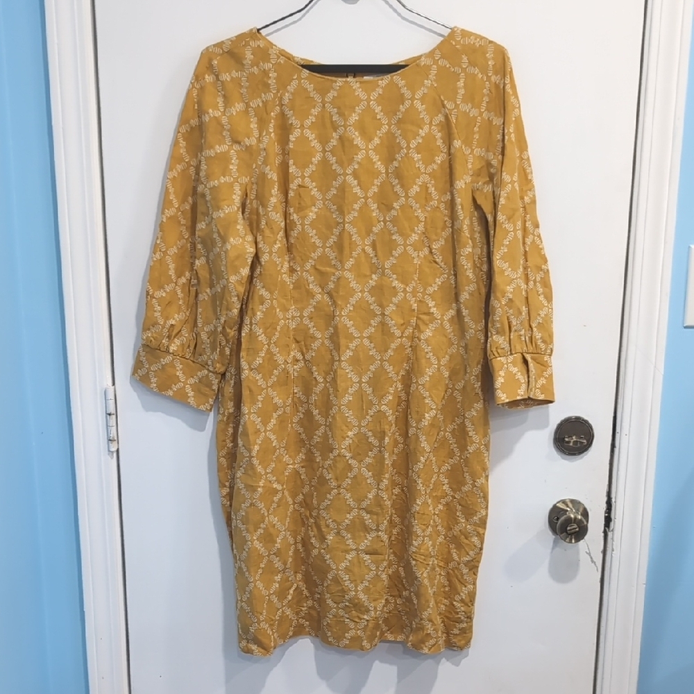Boden Kate 100% Linen Yellow Pineapple Dress Size 14 - Picture 4 of 7